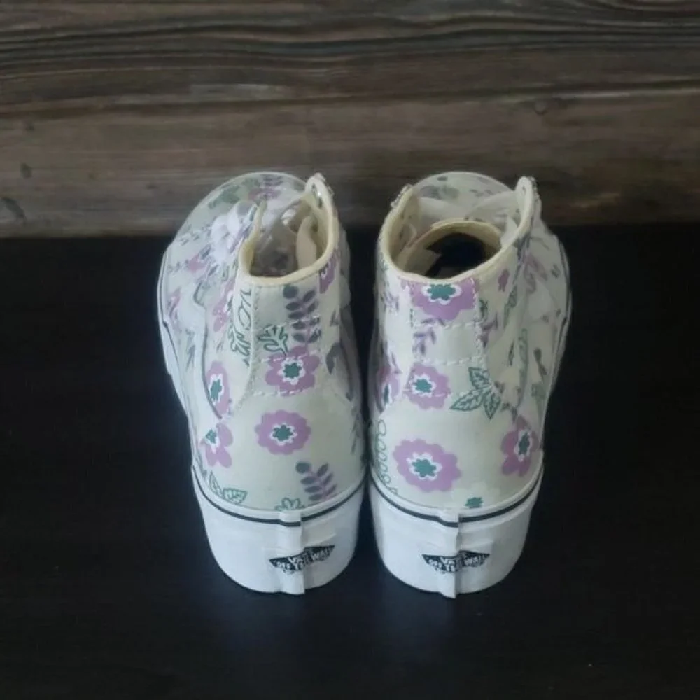 New Vans Sk8 Hi Tapered Stacked‎ Pastel Floral White Purple High Top Platforms